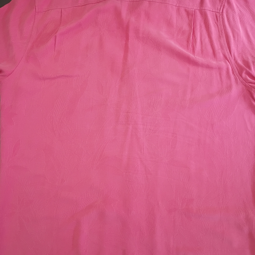 Tommy Bahama Vibrant Pink Shirt with Shell Buttons. Embossed Palm Trees - Picture 6 of 7